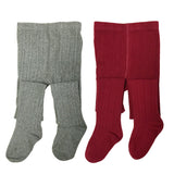 Wrapables Burgundy and Gray Cotton Diamond Weave Knit Tights for Girls (Set of 2)