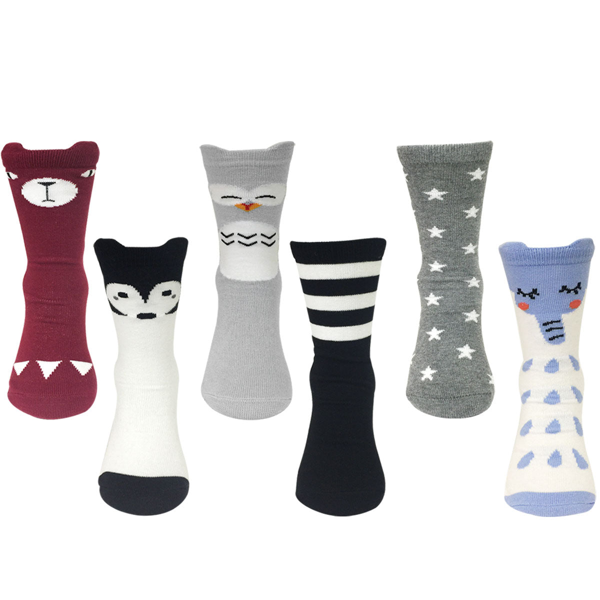 Wrapables My Best Buddy Socks for Baby (Set of 6), Nocturnal Friends