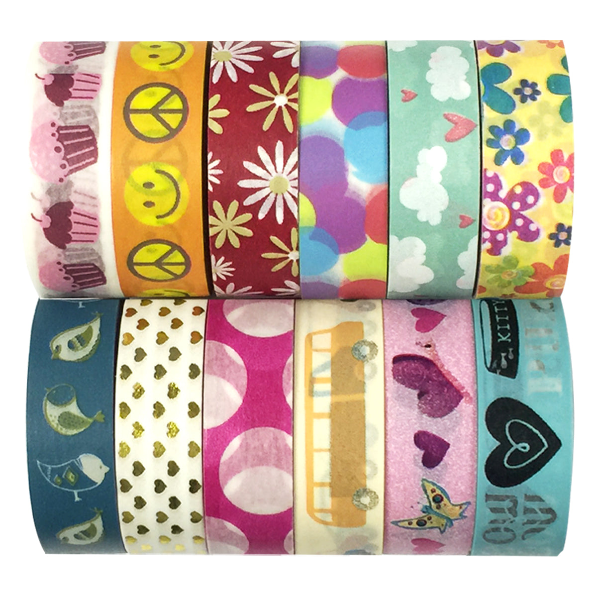 Wrapables Washi Tapes Decorative Masking Tapes, Set of 12