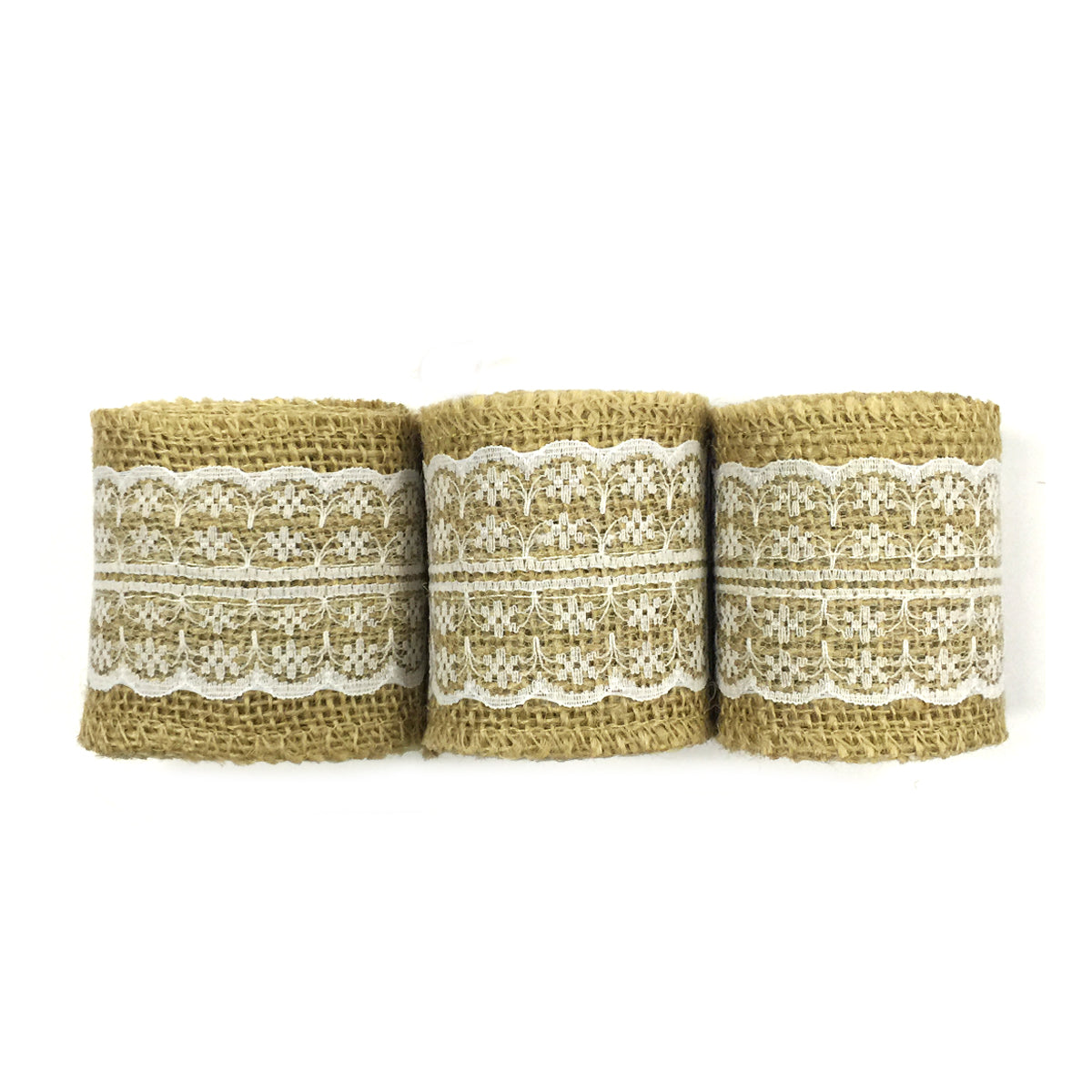 Wrapables Hessian Burlap with Lace Ribbon 2.5 Inch Width x 2 Yards Length (Set of 6)