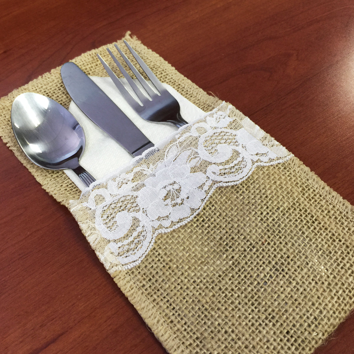 Wrapables Burlap with Lace Cutlery Holder for Rustic Weddings (Set of 10)