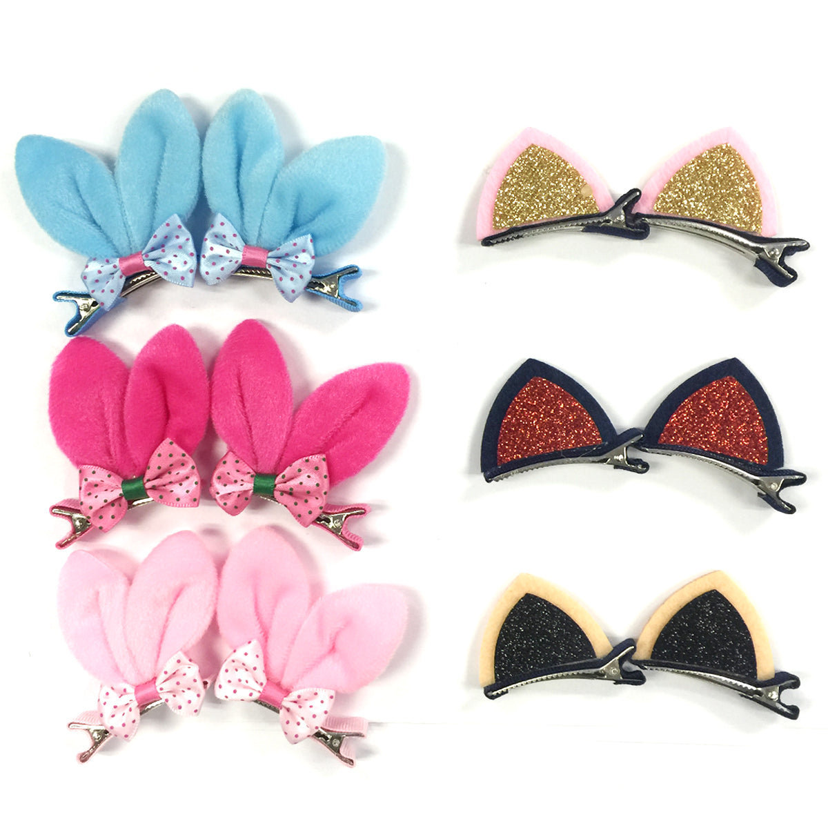 Wrapables Rabbit and Cat Ears with Bow Alligator Hair Clips (Set of 12)