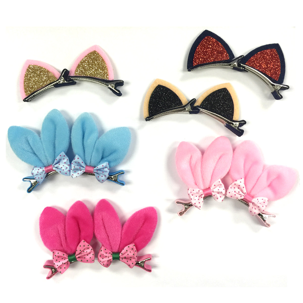 Wrapables Rabbit and Cat Ears with Bow Alligator Hair Clips (Set of 12)