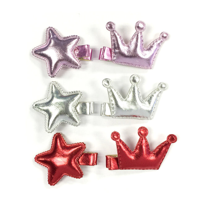 Wrapables Dress Up Princess Star Metallic Shine Alligator Hair Clips for Baby Toddler, Set of 6, Silver Collection
