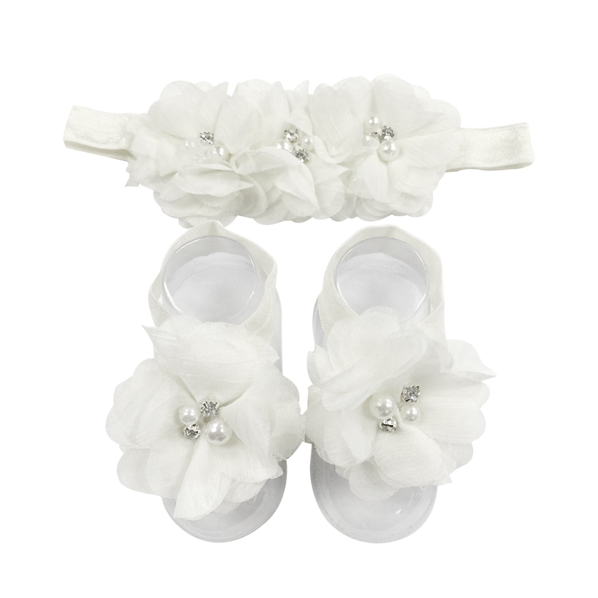 Wrapables Shabby Chic Flower Headband + Barefoot Sandals (Set of 4)