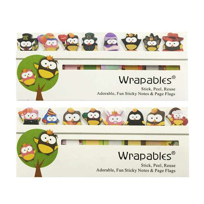 Wrapables Bookmark Flag Tab Sticky Markers (Set of 2), Cute Celebration Owls