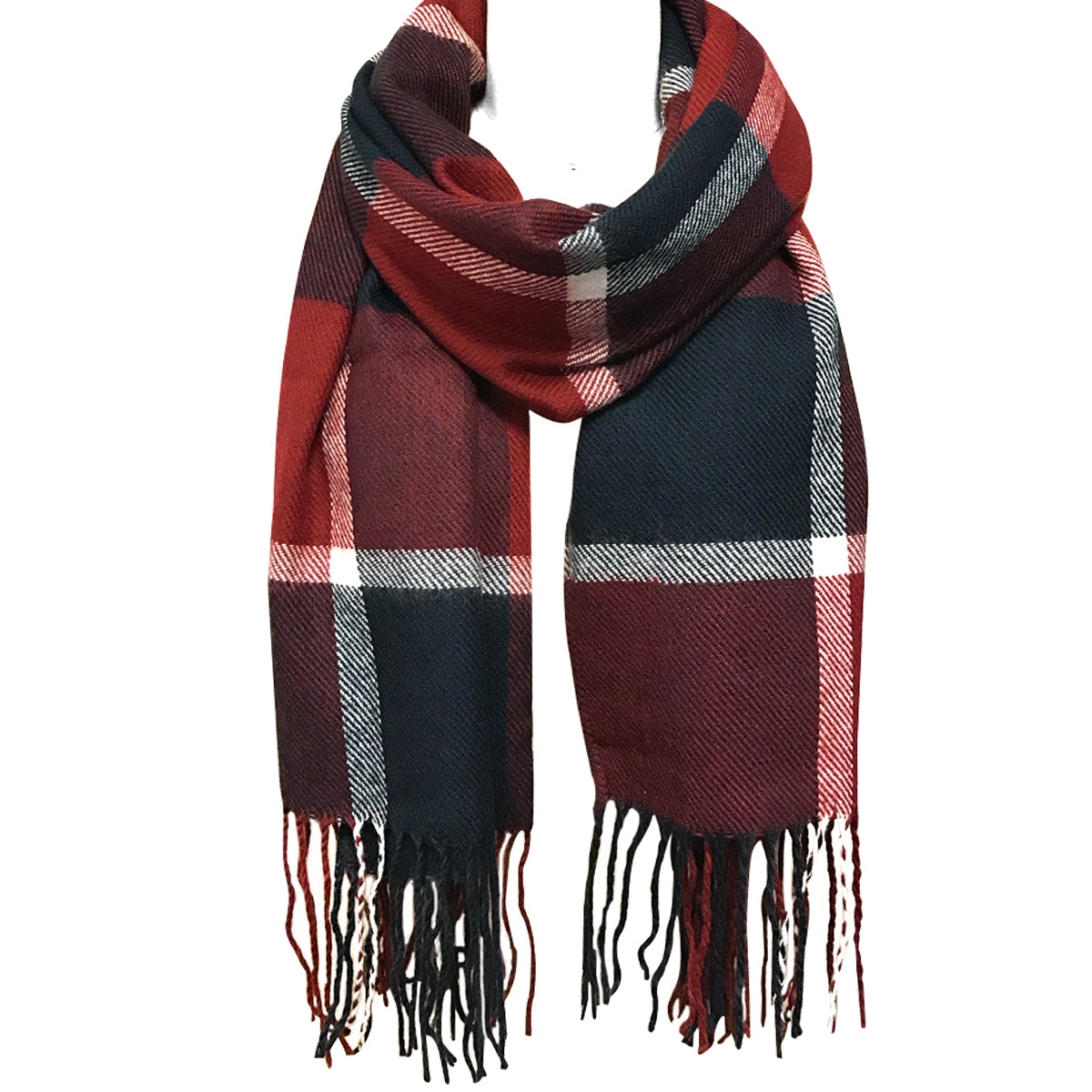 Wrapables Plaid Long Scarf Wrap with Fringe