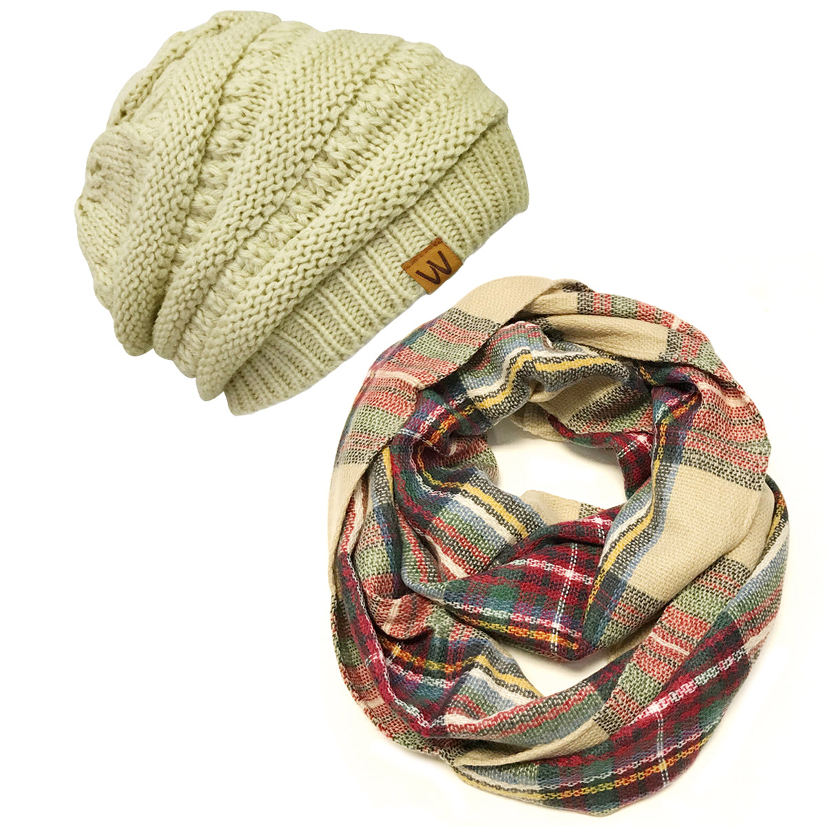 Wrapables Plaid Print Infinity Scarf and Beanie Hat Set
