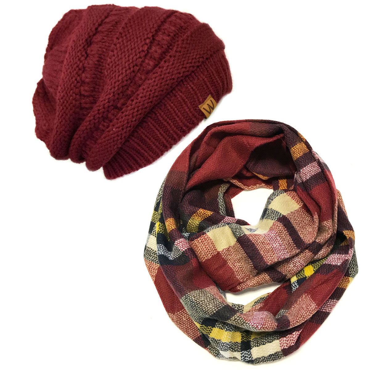 Wrapables Plaid Print Infinity Scarf and Beanie Hat Set
