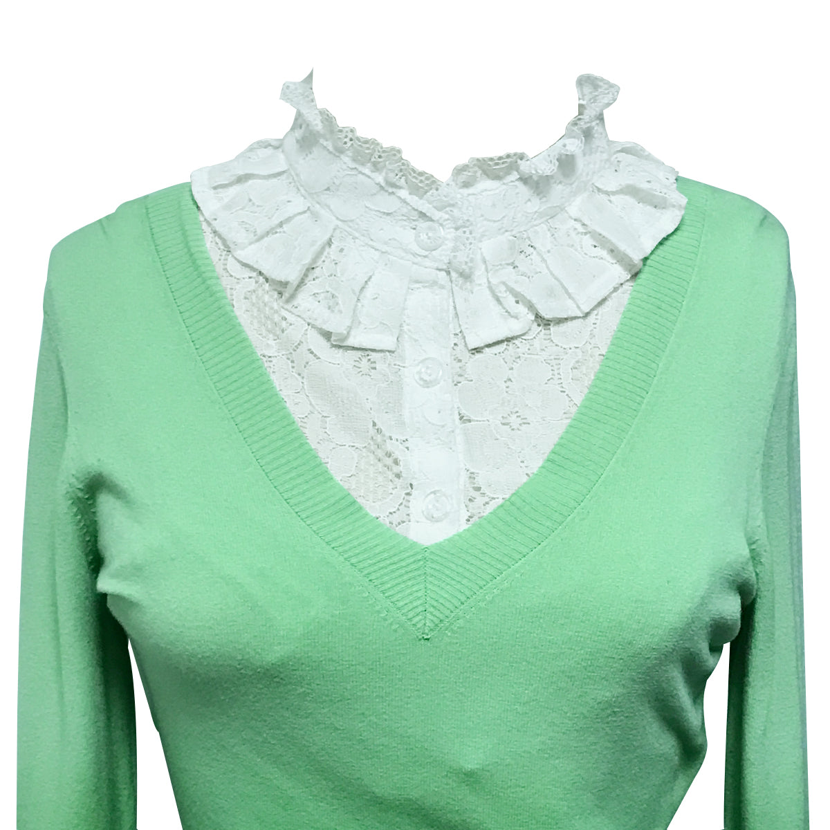 Wrapables Elegant Floral Lace Half Shirt with Ruffle Faux Collar