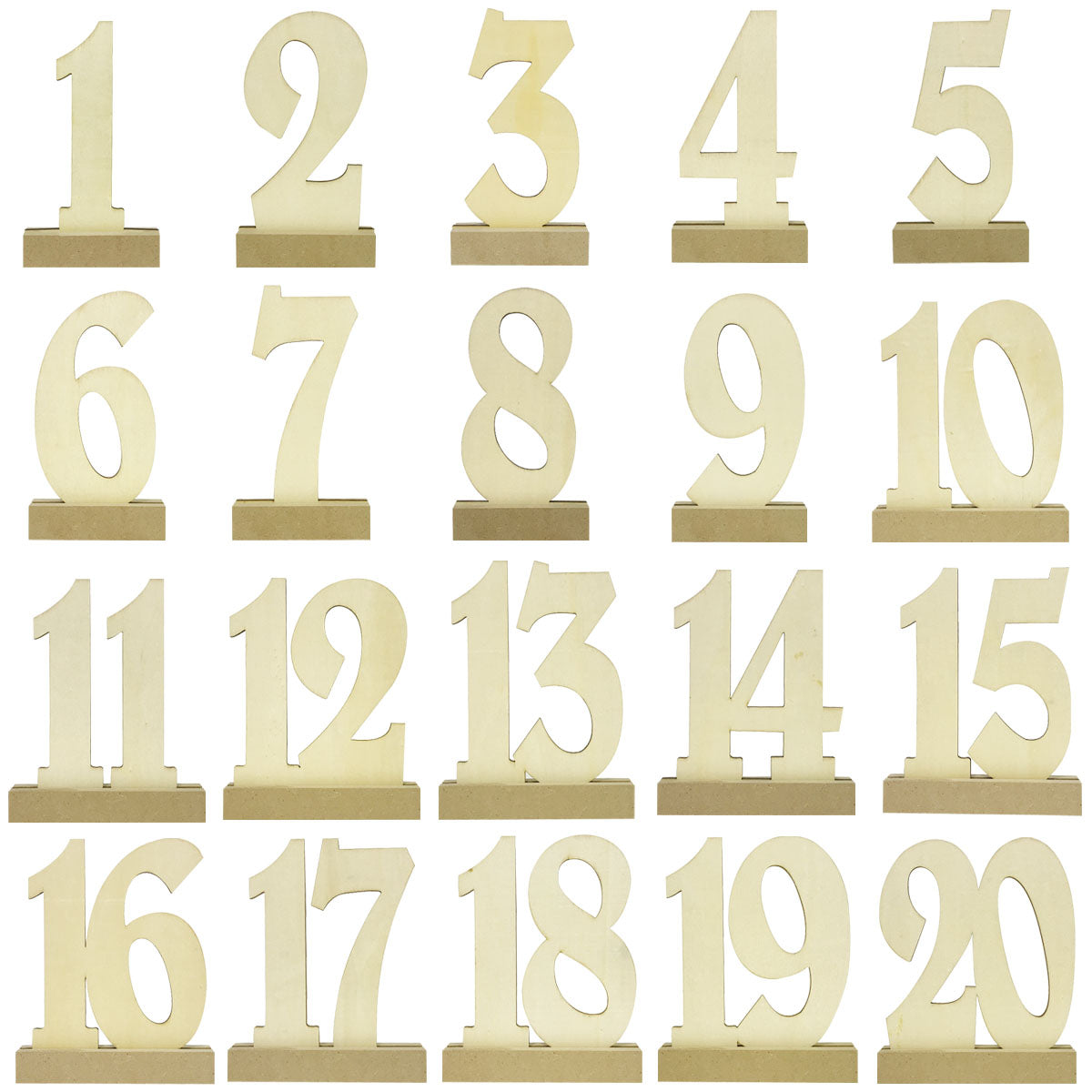 Wrapables Vintage Wooden Table Numbers with Base for Wedding, Parties, Holidays, Special Events Table Decor (Set of 20)