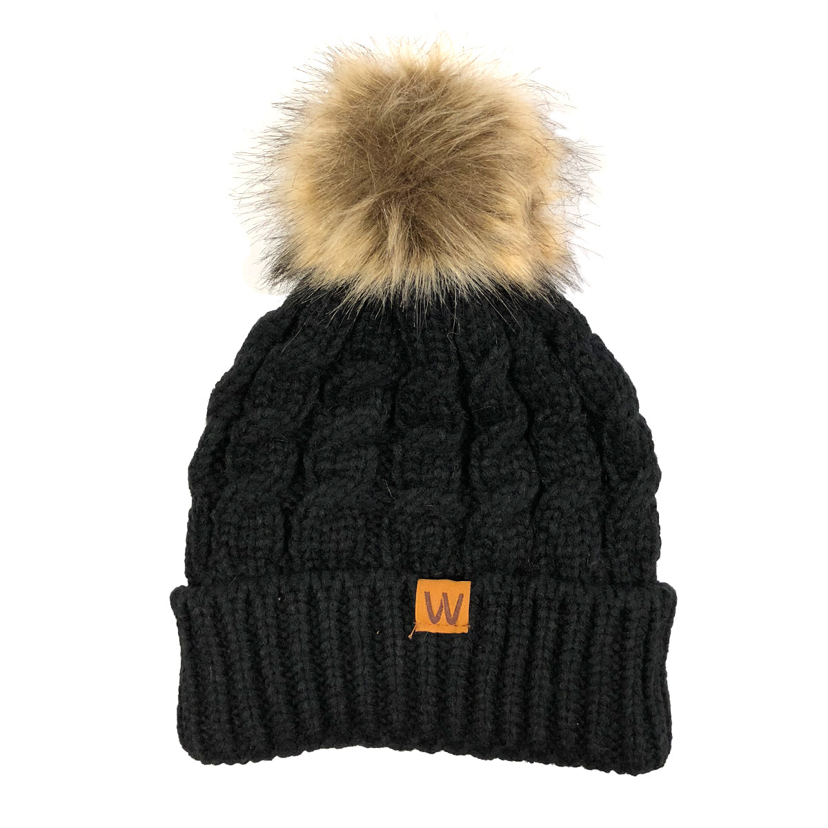 Wrapables Cable Knit Faux Fur Pom Pom Beanie1