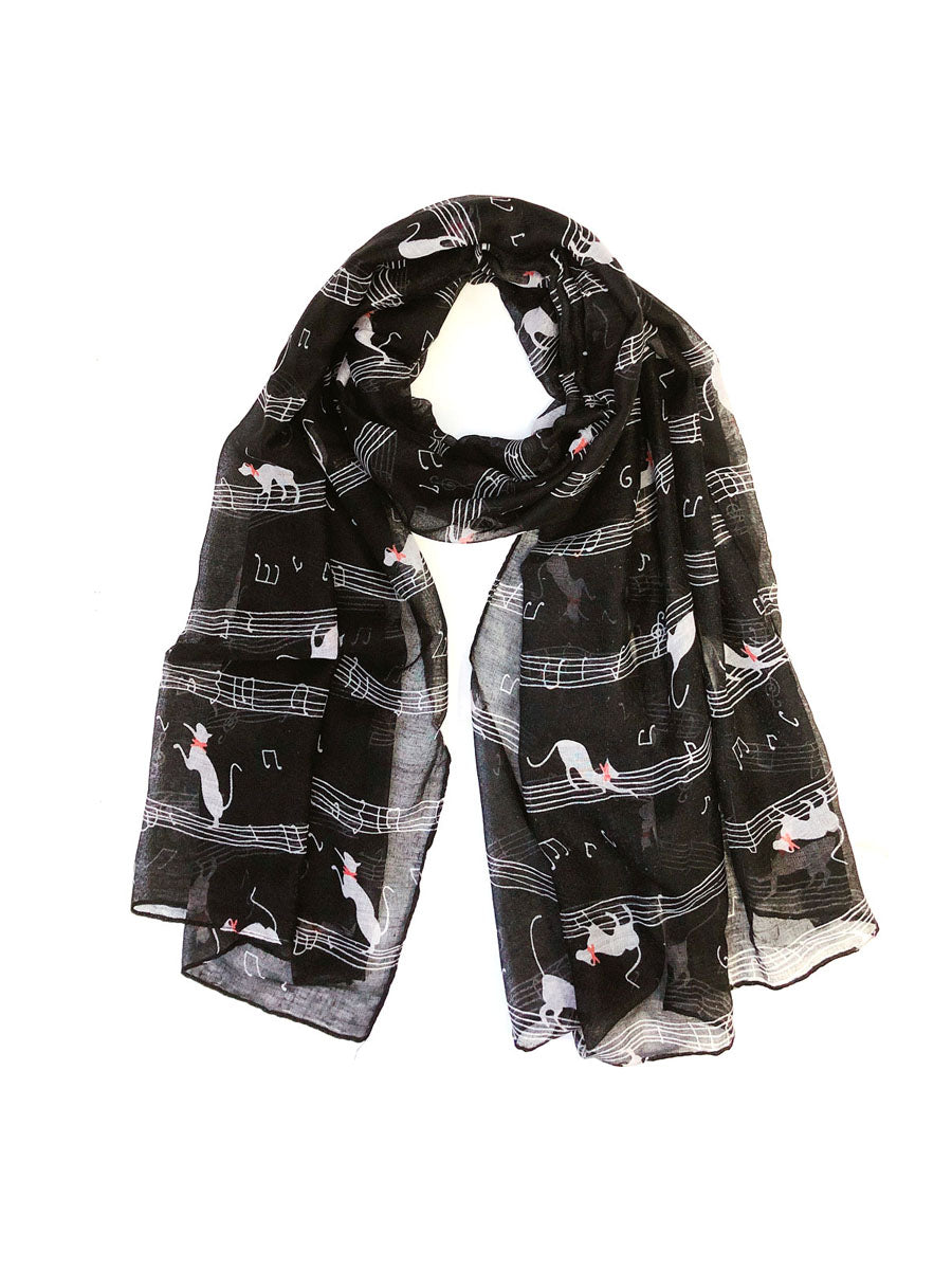 Wrapables® Lightweight Cats and Musical Notes Long Scarf