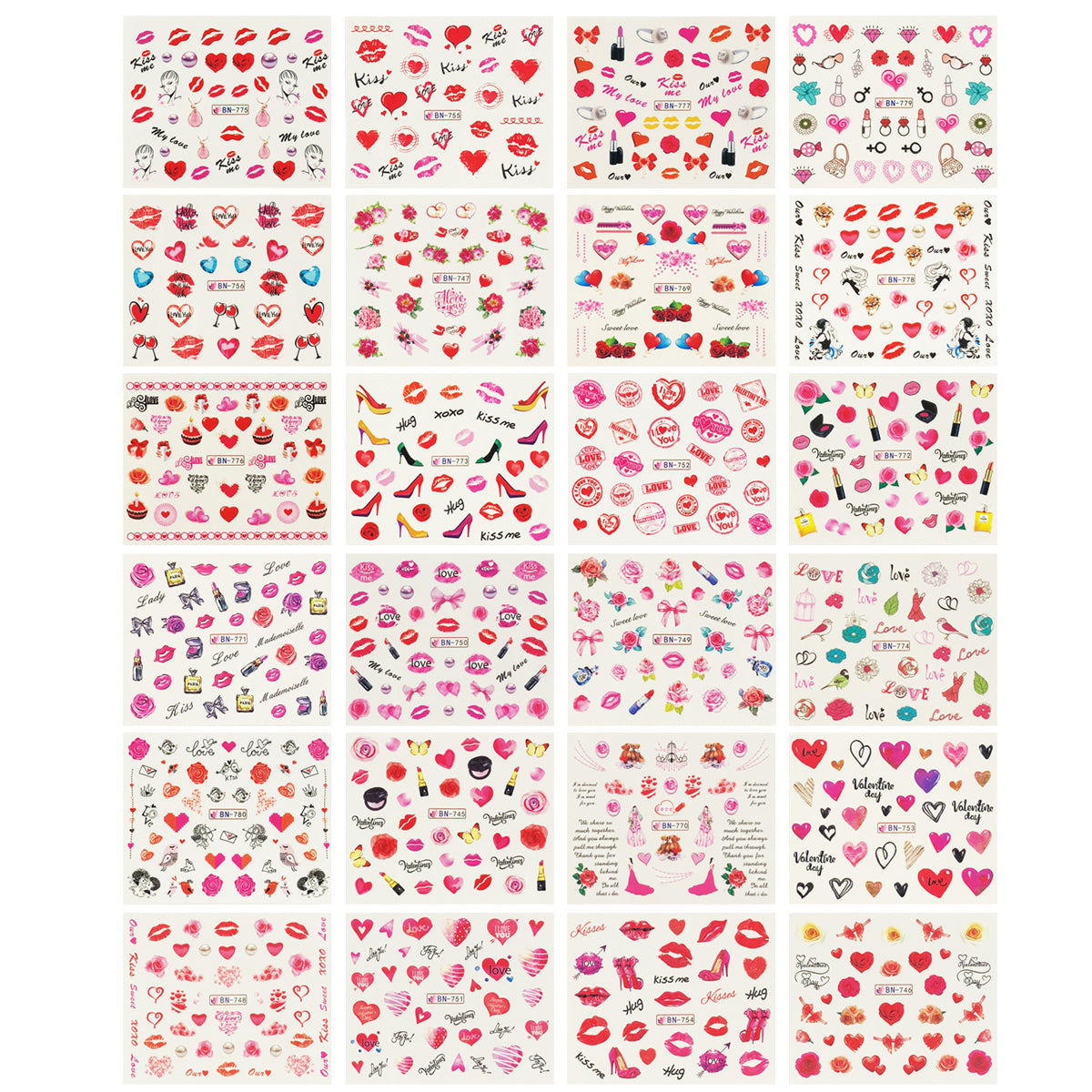 Wrapables Valentine's Day Water Transfer Nail Decals, 24 Sheets (Hearts & Blossoms)