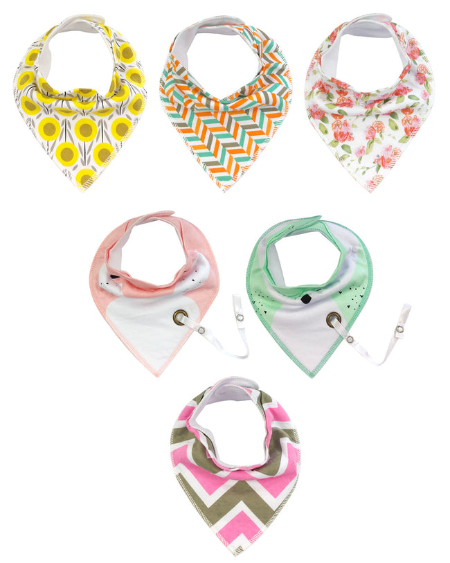 Wrapables® Baby Bandana Drool Bibs with Pacifier/Teether Toy Strap(Set 6)