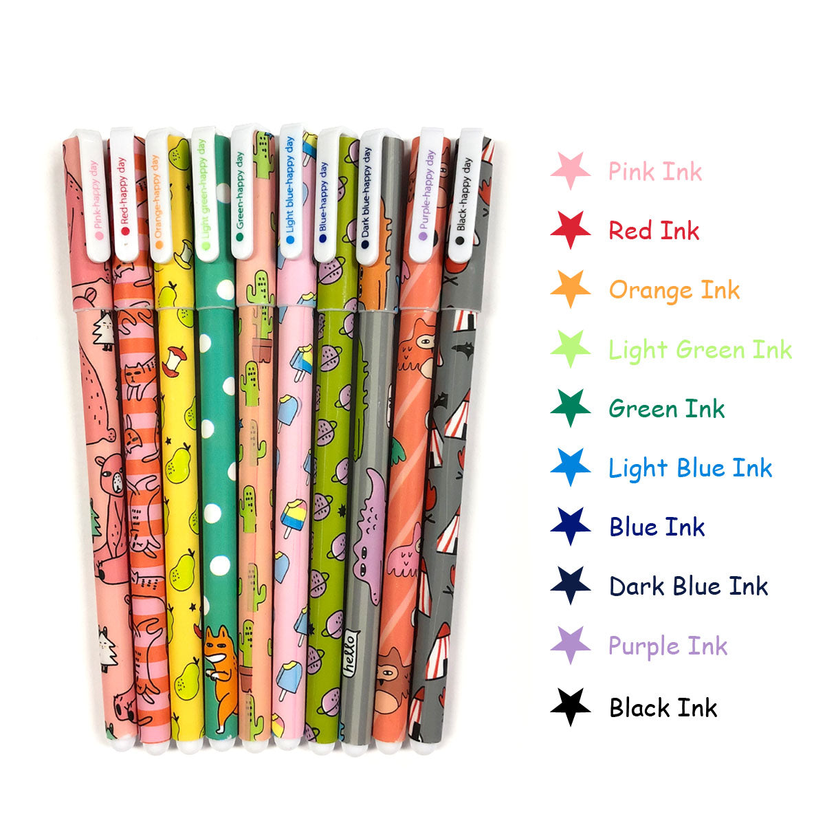 Wrapables Cute Novelty Gel Ink Pens, 0.5mm Fine Point (Set of 10) for School, Office, Stationery Whimsical Multicolor Ink