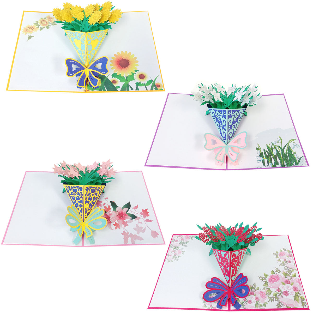 Wrapables 3D Pop-Up Greeting Cards for Birthday, Thank you, Anniversary, Wedding, Holidays (Set of 4)