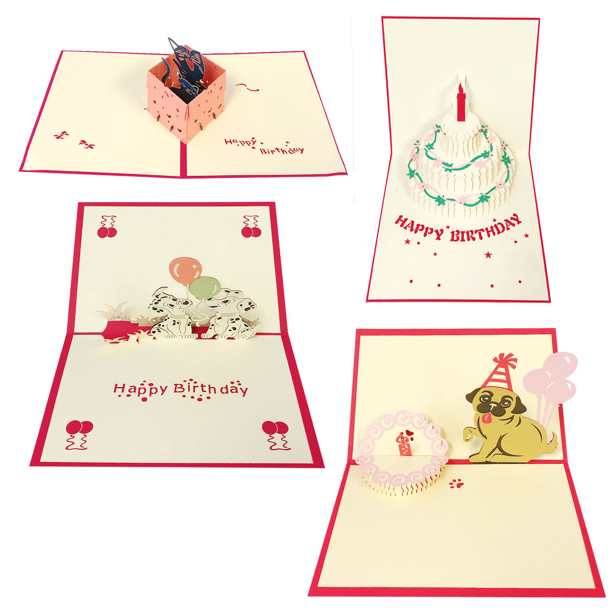Wrapables 3D Pop-Up Greeting Cards for Birthday, Thank you, Anniversary, Wedding, Holidays (Set of 4)