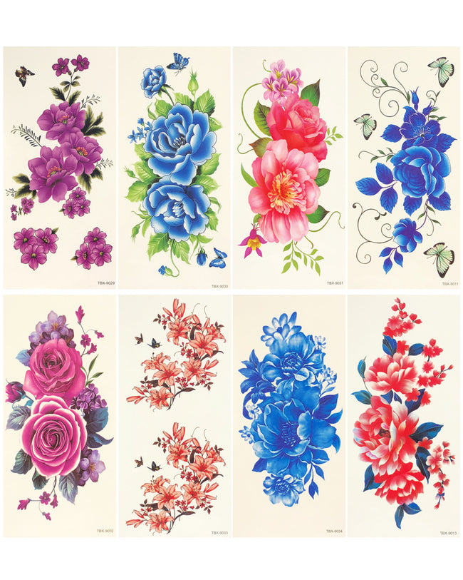Wrapables Floral Temporary Tattoos Body Art Water Tattoos (8 Sheets)