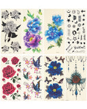 Wrapables Floral Temporary Tattoos Body Art Water Tattoos (8 Sheets)