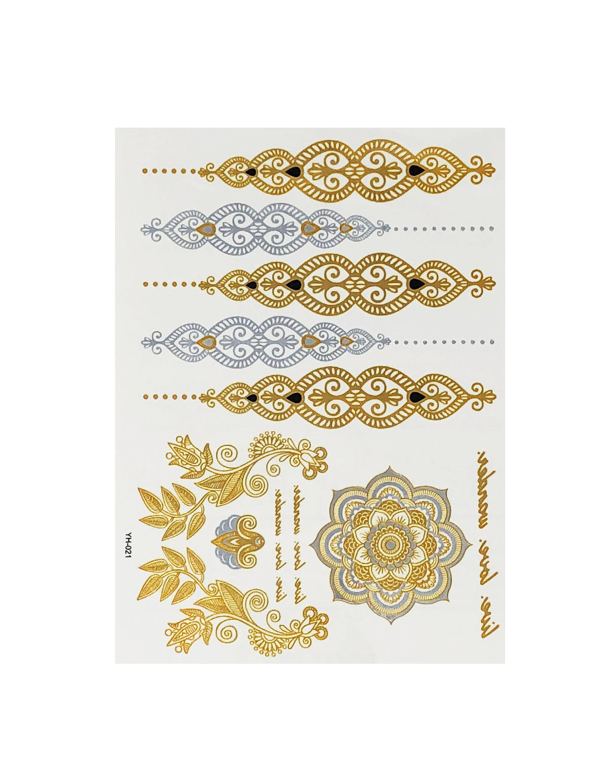 Wrapables® Celebrity Inspired Temporary Tattoos in Metallic Gold Silver and Black (6 Sheets), Large