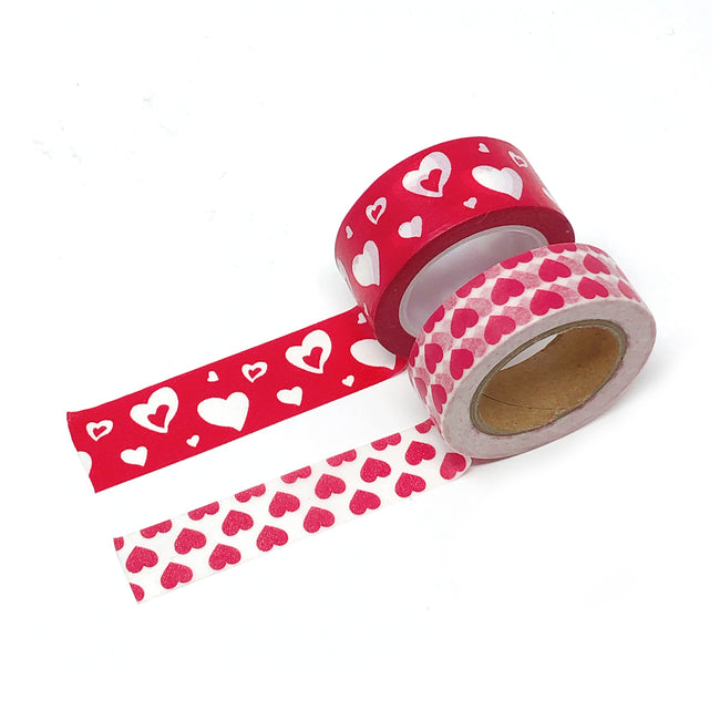 Wrapables Valentine Hearts 10M L x 15mm W Set of 2 Washi Masking Tape