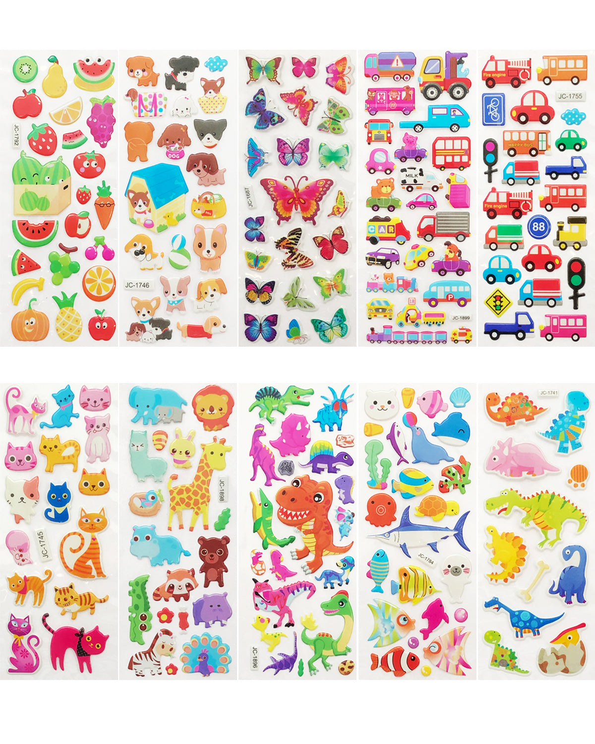 Wrapables 3D Puffy Stickers Bubble Stickers for Crafts & Scrapbooking (10 Sheets) Zoo Animals Kitties Doggies Owls