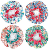 Wrapables Stylish Double Layer Waterproof Shower Caps (Set of 4)