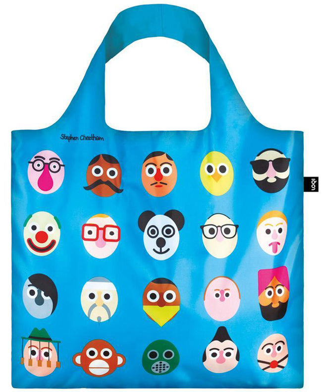 LOQI STEPHEN CHEETHAM Faces Blue Reusable Shopping Bag