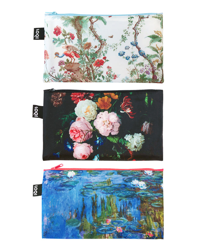 LOQI Museum Chinese DÃ©cor, Sunflowers, Water Lilies Zip Pockets (Set of 3)