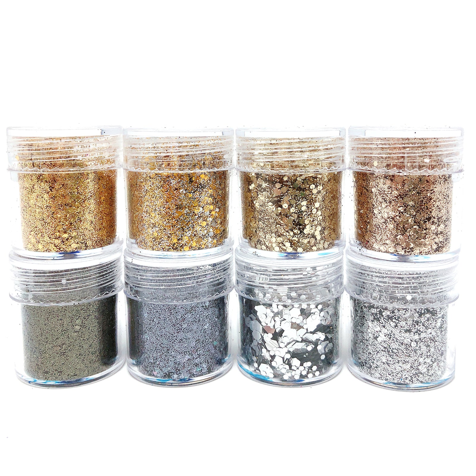 Wrapables Chunky Glitter for Hair Face Makeup Nail Art Decoration (8 Colors), Gold & Silver