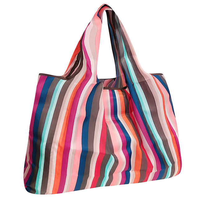 Wrapables Large Nylon Reusable Shopping Bag, Foldable Shopping Tote Bag, Reusable Grocery Bag, Travel Bag, Stripes