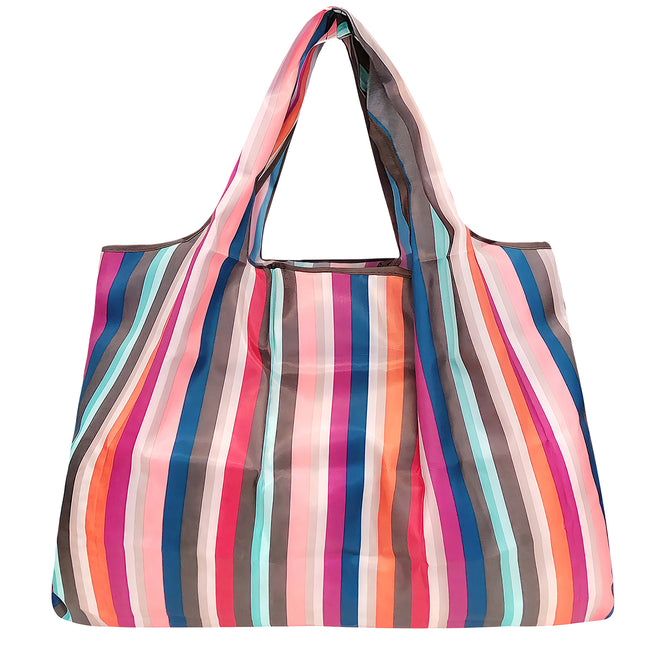 Wrapables Large Nylon Reusable Shopping Bag, Foldable Shopping Tote Bag, Reusable Grocery Bag, Travel Bag, Stripes