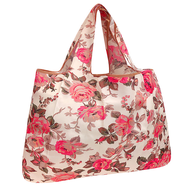 Wrapables Large Nylon Reusable Shopping Bag, Foldable Shopping Tote Bag, Reusable Grocery Bag, Travel Bag, Sunset Roses