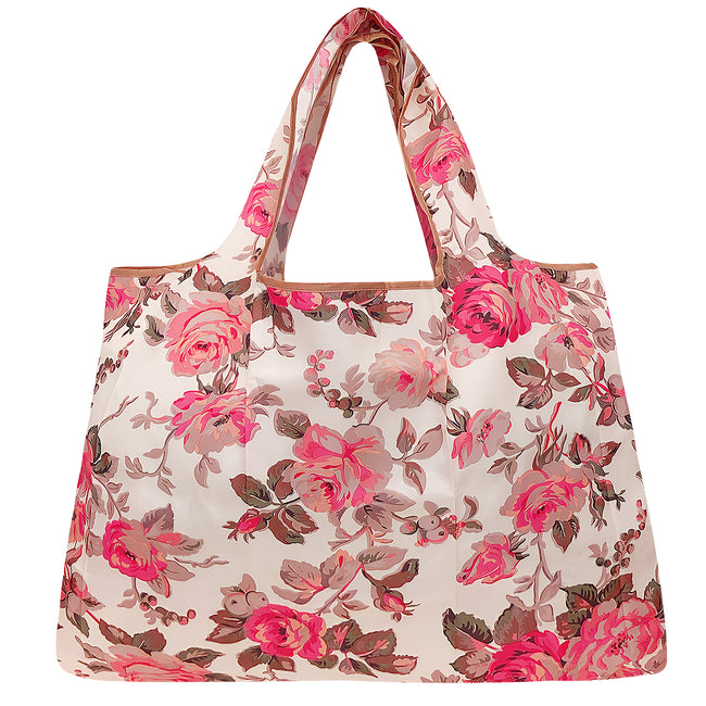 Wrapables Large Nylon Reusable Shopping Bag, Foldable Shopping Tote Bag, Reusable Grocery Bag, Travel Bag, Sunset Roses