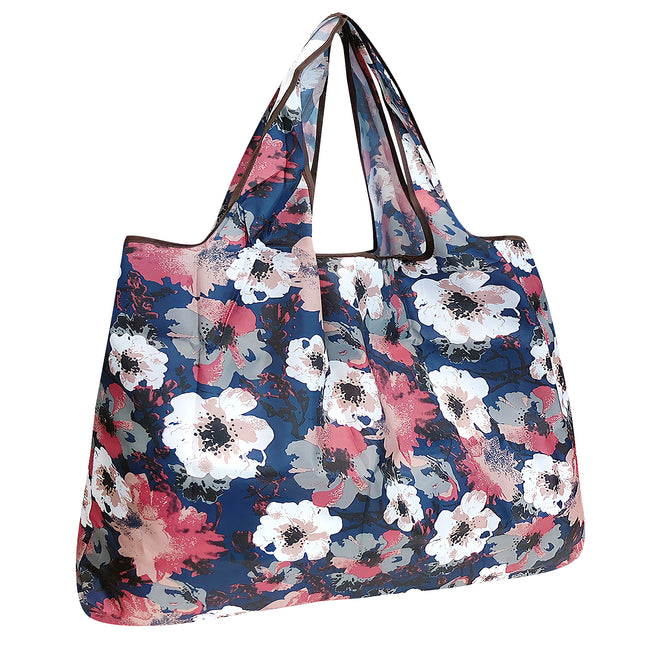 Wrapables Large Nylon Reusable Shopping Bag, Foldable Shopping Tote Bag, Reusable Grocery Bag, Travel Bag, Pansies