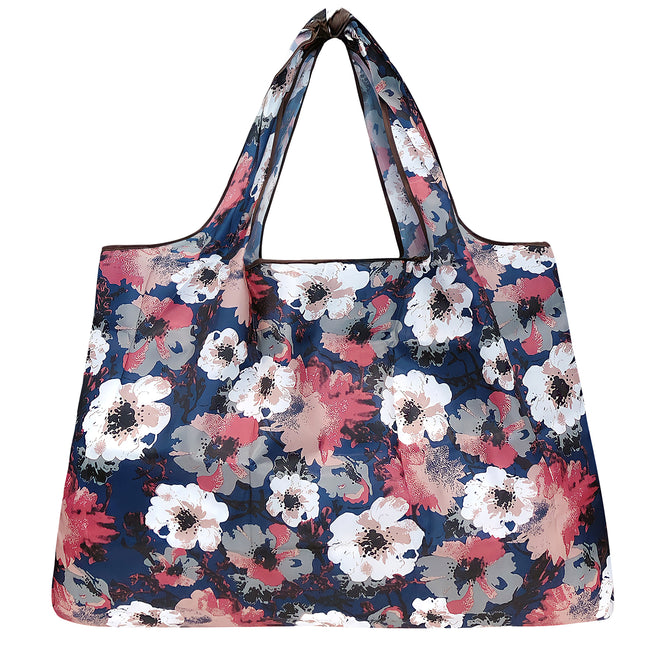 Wrapables Large Nylon Reusable Shopping Bag, Foldable Shopping Tote Bag, Reusable Grocery Bag, Travel Bag, Pansies