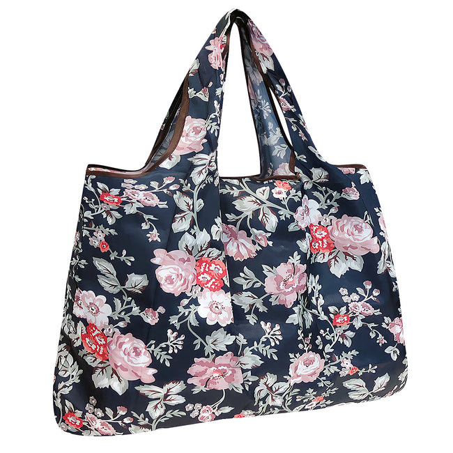 Wrapables Large Nylon Reusable Shopping Bag, Foldable Shopping Tote Bag, Reusable Grocery Bag, Travel Bag, Rose Vines