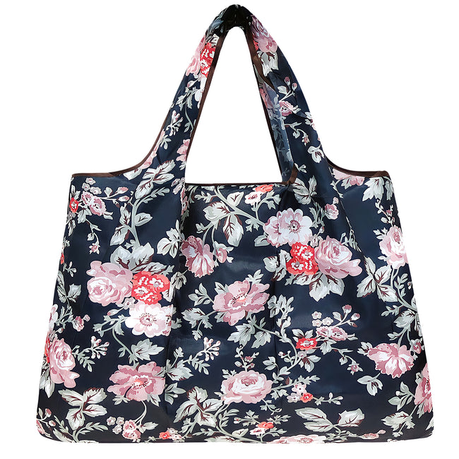Wrapables Large Nylon Reusable Shopping Bag, Foldable Shopping Tote Bag, Reusable Grocery Bag, Travel Bag, Rose Vines