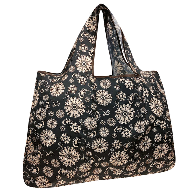 Wrapables Large Nylon Reusable Shopping Bag, Foldable Shopping Tote Bag, Reusable Grocery Bag, Travel Bag, Floral Deco