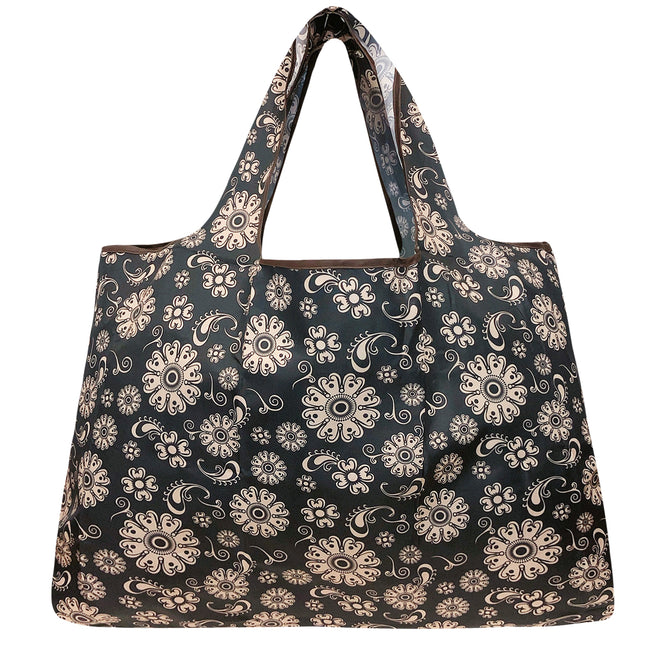 Wrapables Large Nylon Reusable Shopping Bag, Foldable Shopping Tote Bag, Reusable Grocery Bag, Travel Bag, Floral Deco