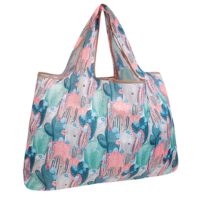 Wrapables Large Nylon Reusable Shopping Bag, Foldable Shopping Tote Bag, Reusable Grocery Bag, Travel Bag, Colorful Cacti