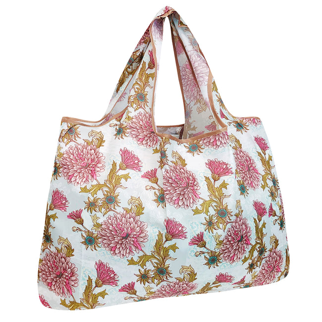 Wrapables Large Nylon Reusable Shopping Bag, Foldable Shopping Tote Bag, Reusable Grocery Bag, Travel Bag, Vintage Chrysanthemums
