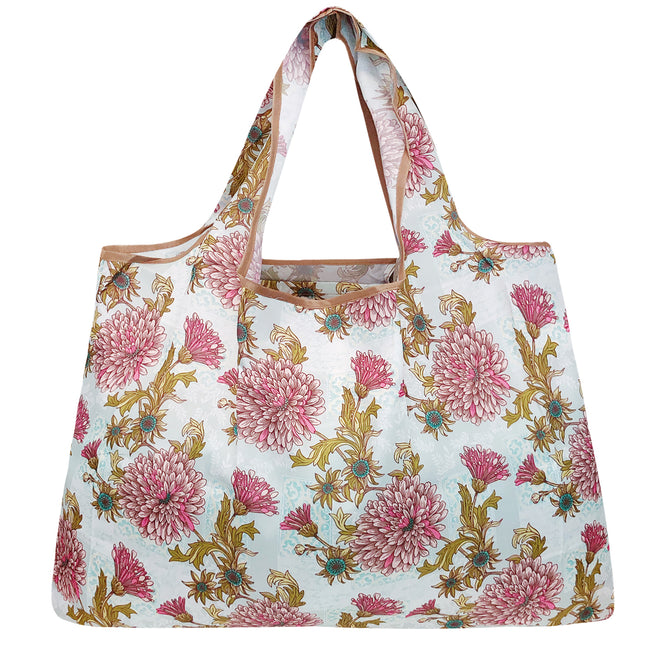 Wrapables Large Nylon Reusable Shopping Bag, Foldable Shopping Tote Bag, Reusable Grocery Bag, Travel Bag, Vintage Chrysanthemums