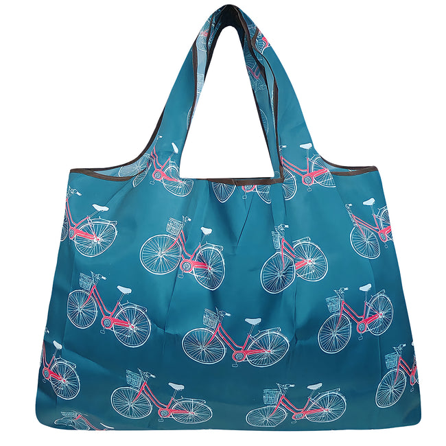 Wrapables Large Nylon Reusable Shopping Bag, Foldable Shopping Tote Bag, Reusable Grocery Bag, Travel Bag, Biycycles