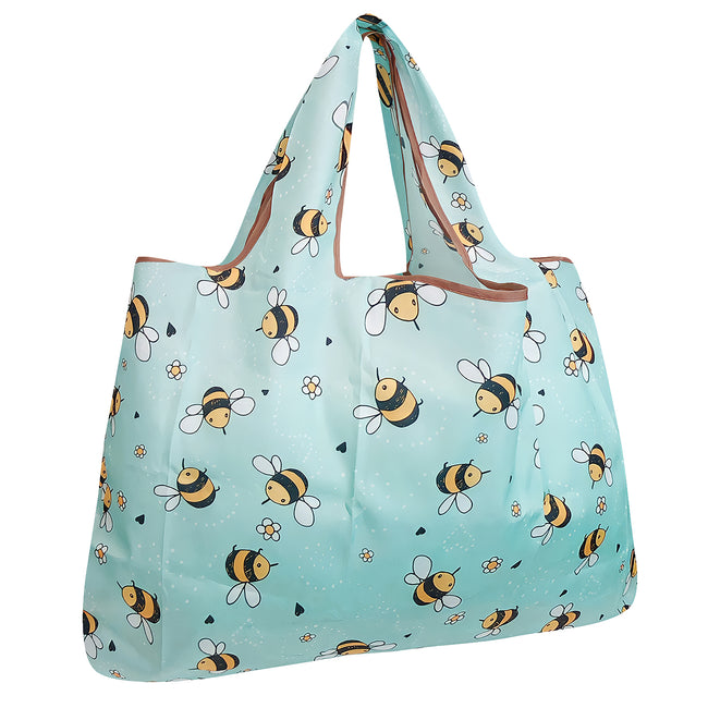 Wrapables Large Nylon Reusable Shopping Bag, Foldable Shopping Tote Bag, Reusable Grocery Bag, Travel Bag, Bumble Bees