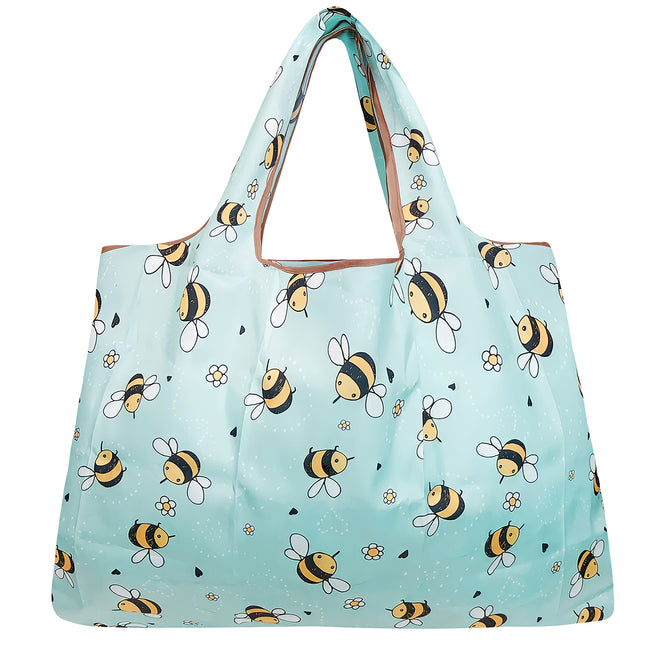 Wrapables Large Nylon Reusable Shopping Bag, Foldable Shopping Tote Bag, Reusable Grocery Bag, Travel Bag, Bumble Bees