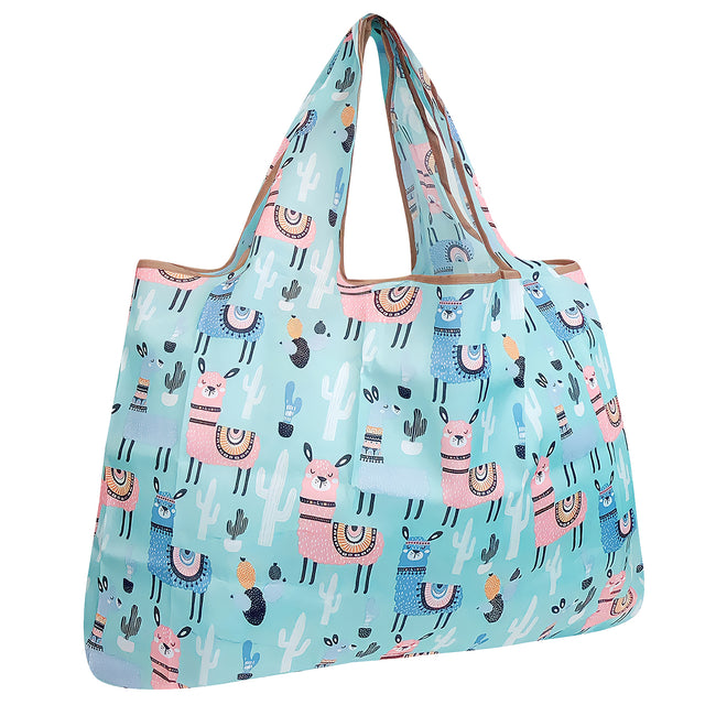 Wrapables Large Nylon Reusable Shopping Bag, Foldable Shopping Tote Bag, Reusable Grocery Bag, Travel Bag, Llamas