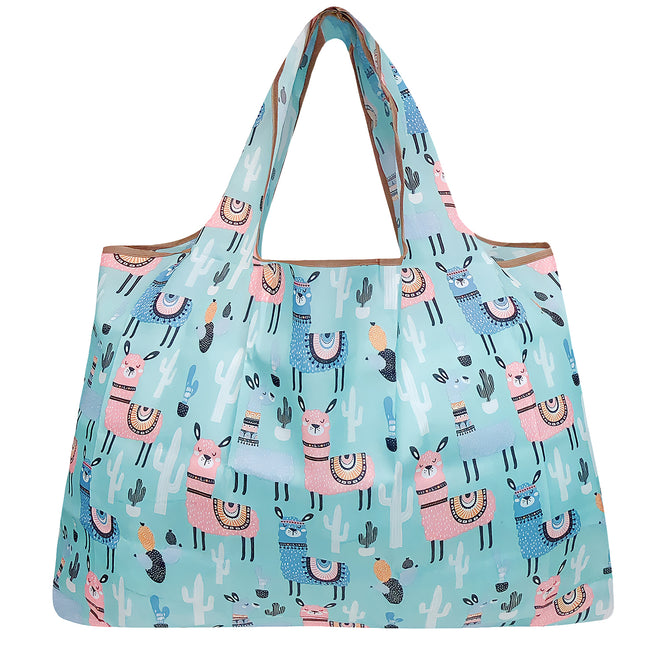 Wrapables Large Nylon Reusable Shopping Bag, Foldable Shopping Tote Bag, Reusable Grocery Bag, Travel Bag, Llamas