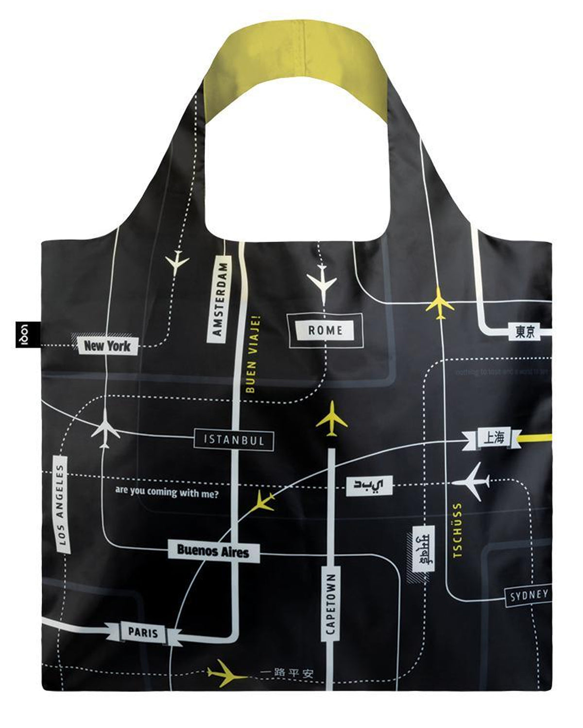 LOQI Airport Reusable Shopping Bags (Set of 3), Arrivals, Departures, Icons